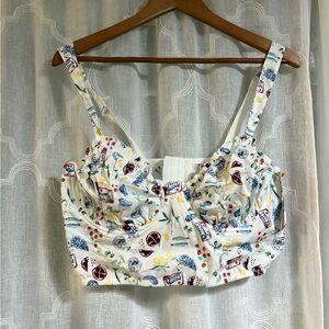 Colsie White Fruit Print White Crop Top Bralette Corset Top NWT Sz XL 38DD 40D